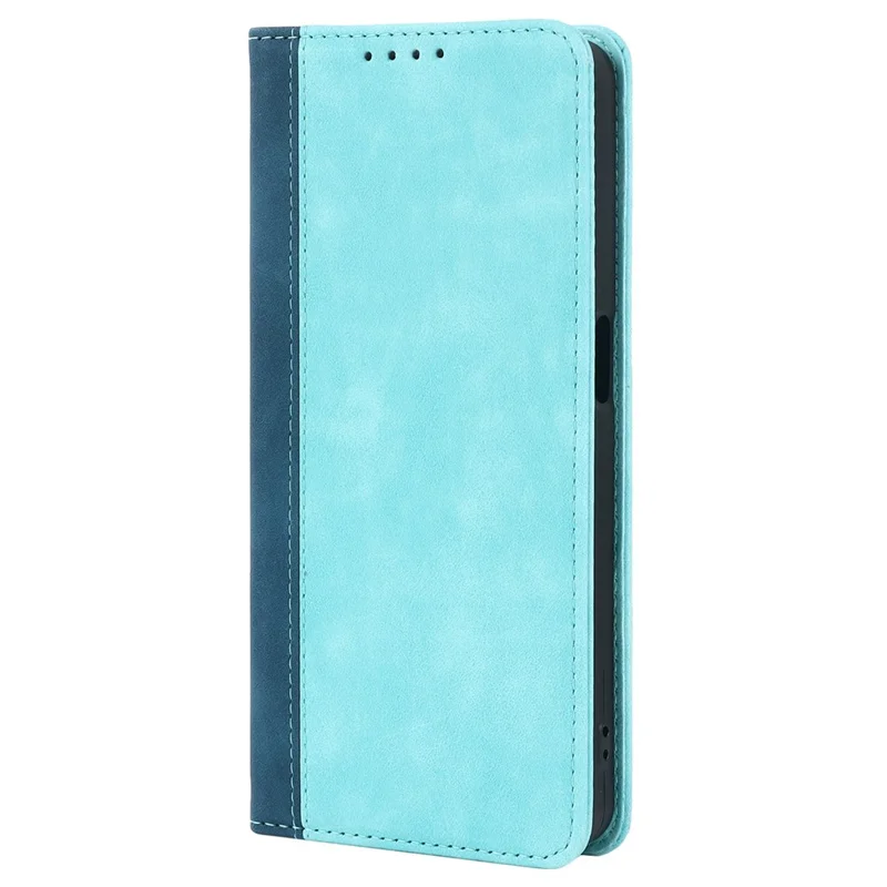 Bi-color Splicing Stand Wallet Case til Oppo Reno7 A (Japan Version) 5G, Folio Flip PU Læder Telefonbeskyttelse Indvendig TPU Skal - Lyseblå / Mørkeblå