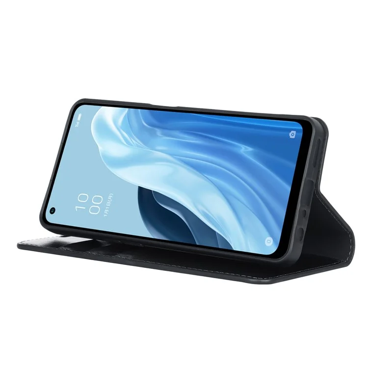 For Oppo Reno7 A (Japan Version) 5G Cell Phone Case Crazy Horse Texture Wallet Stand Genuine Leather Flip Phone Cover - Black