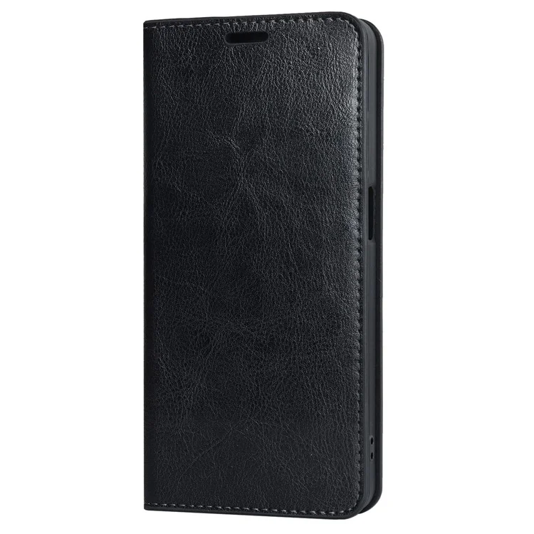 For Oppo Reno7 A (Japan Version) 5G Cell Phone Case Crazy Horse Texture Wallet Stand Genuine Leather Flip Phone Cover - Black