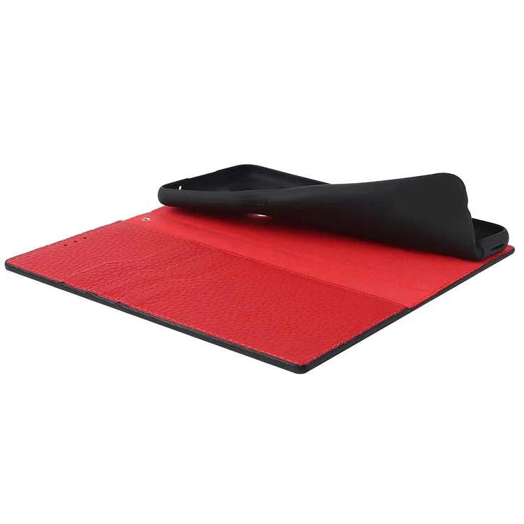 Para Oppo Reno5, Una Caja de Cuero Genuina A Prueba de Choque Litchi Texture Billet Stand Anti-scratch Shell Con Correa Para la Mano - Negro