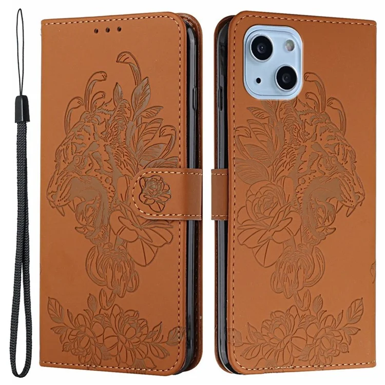 Per Iphone 14 Max da 6,7 ​​pollici Tiger Head PU Case Case Cancelliere Offeratura Flip Cover Flip Cover - Marrone