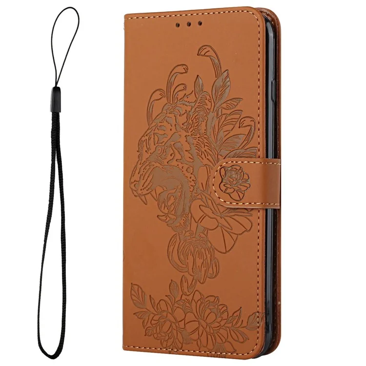 Per Iphone 14 Max da 6,7 ​​pollici Tiger Head PU Case Case Cancelliere Offeratura Flip Cover Flip Cover - Marrone