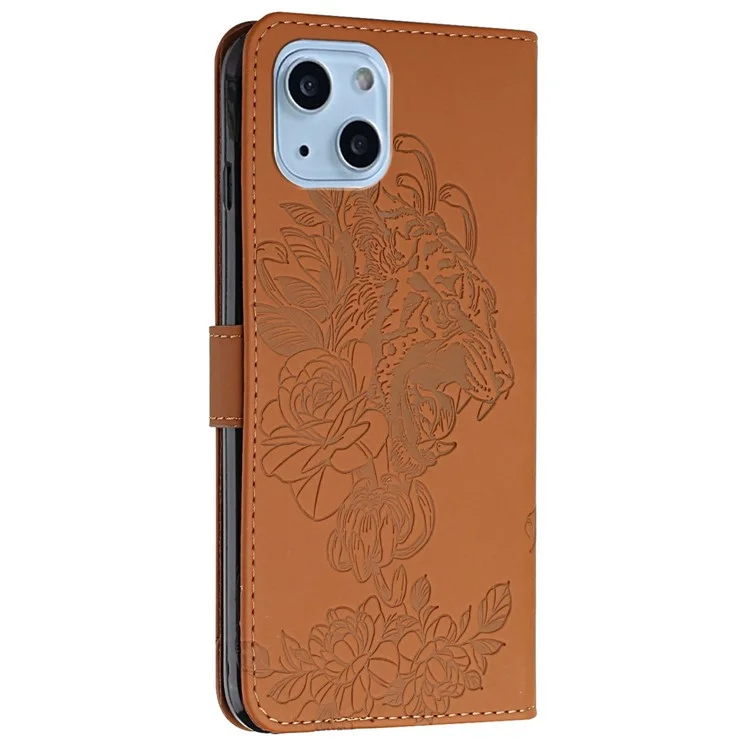 Per Iphone 14 Max da 6,7 ​​pollici Tiger Head PU Case Case Cancelliere Offeratura Flip Cover Flip Cover - Marrone