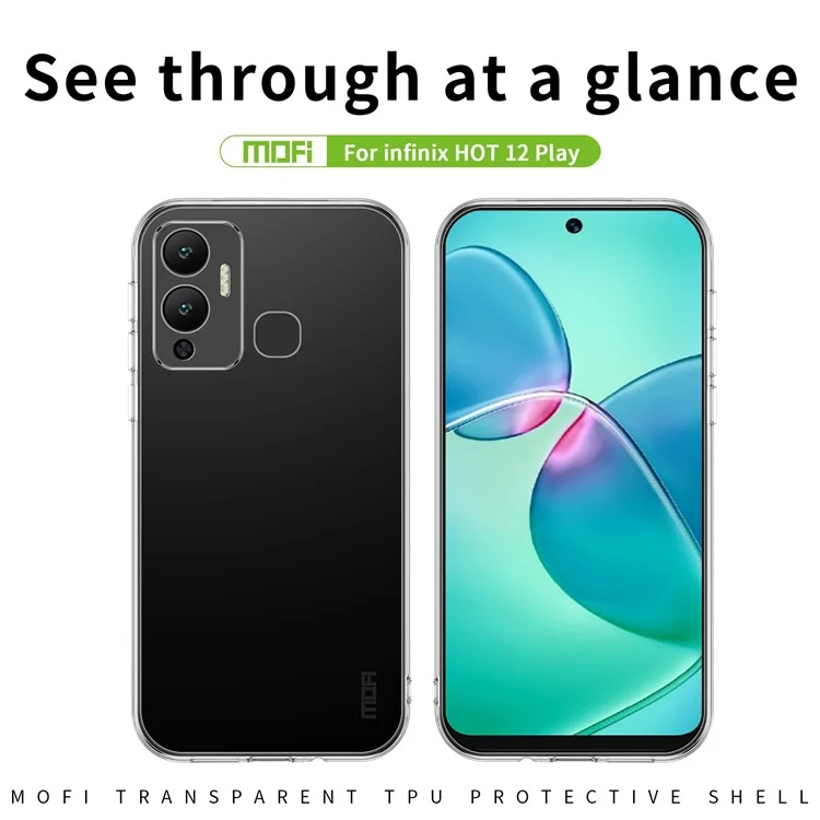 MOFI For Infinix Hot 12 Play 4G Anti-Fall Soft TPU Phone Case Non-Yellowing Transparent Mobile Phone Protective Back Cover