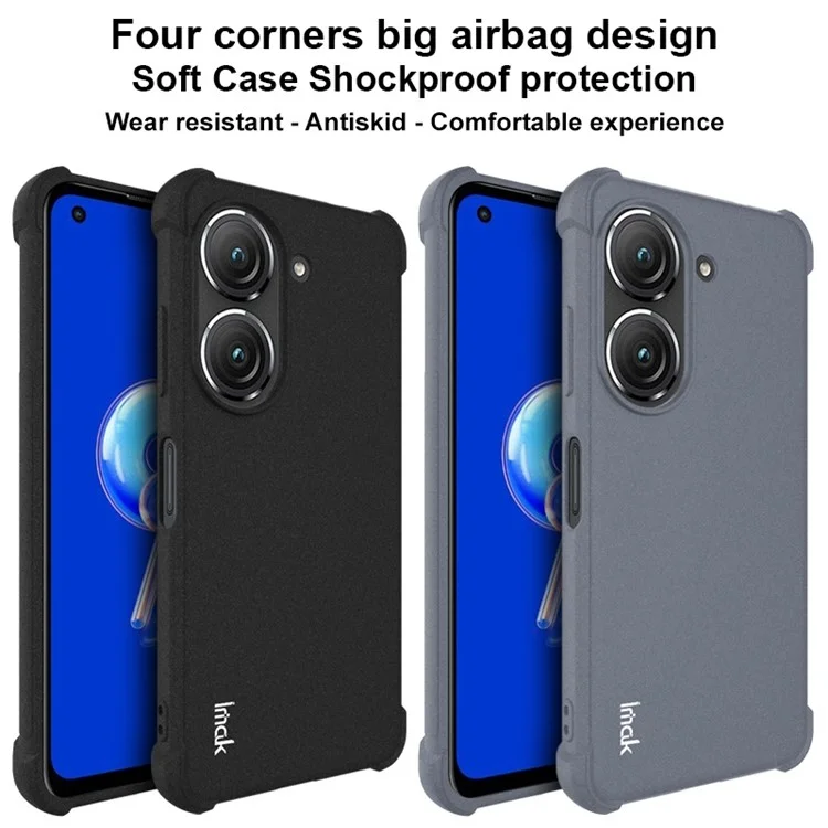 IMAK For Asus Zenfone 9 5G Anti-fingerprint Matte Phone Case Shockproof Airbag TPU Back Cover - Grey