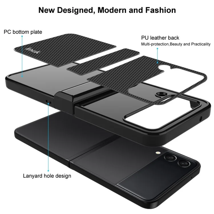 Serie IMAK Ruiyi para Samsung Galaxy Z Flip4 5G Funda de PC con textura de fibra de carbono recubierta de cuero a prueba de golpes