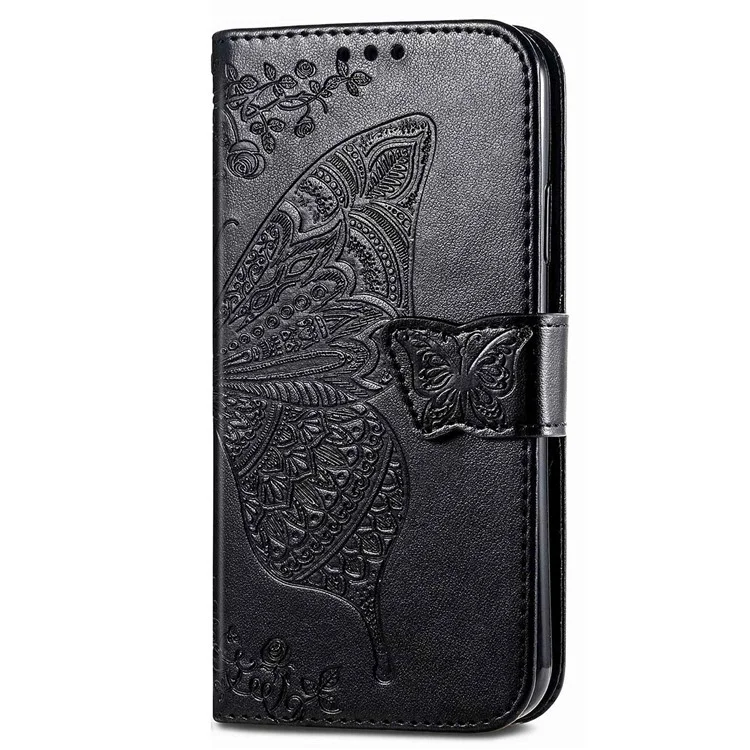 Para Samsung Galaxy M13 4G PU Soporte de Cuero Case Collision Prueba Imprimida Patrón de Mariposa Cubierta de Teléfono Celular - Negro
