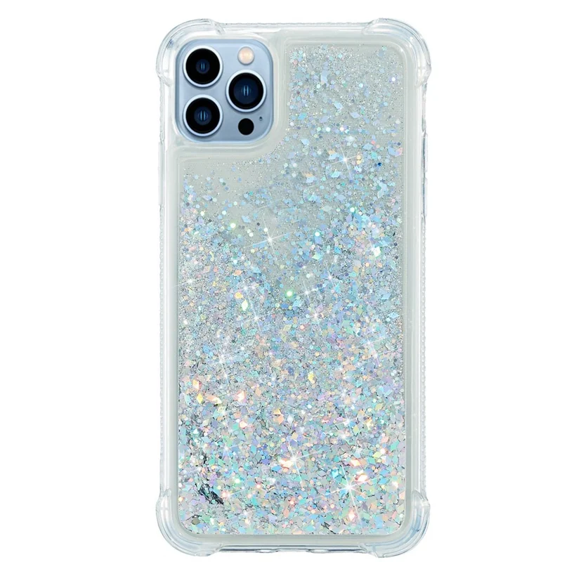 For iPhone 14 Pro 6.1 inch Glitter Quicksand Case Shiny Floating Liquid Transparent Soft TPU Phone Cover - Silver