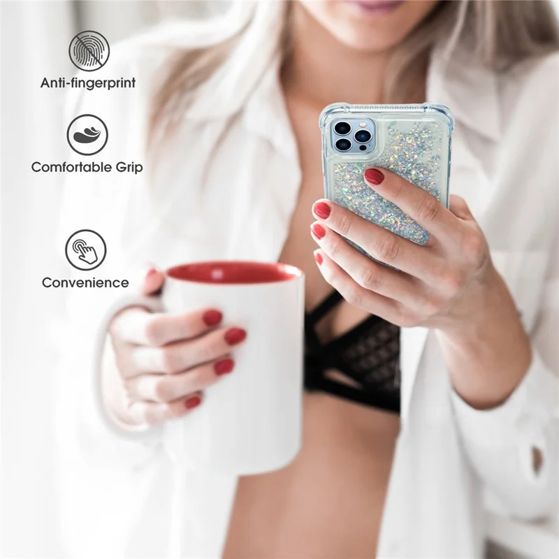 For iPhone 14 Pro 6.1 inch Glitter Quicksand Case Shiny Floating Liquid Transparent Soft TPU Phone Cover - Silver