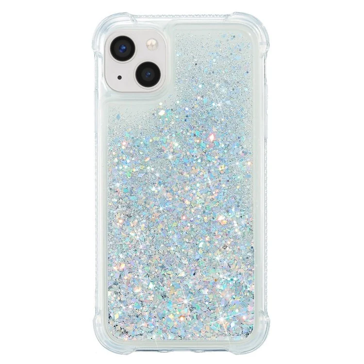 Para iPhone 14 Plus Glitter Quicksand Liquid Phone Case Transparent Flexible TPU Cushion Protective Cover - Plata