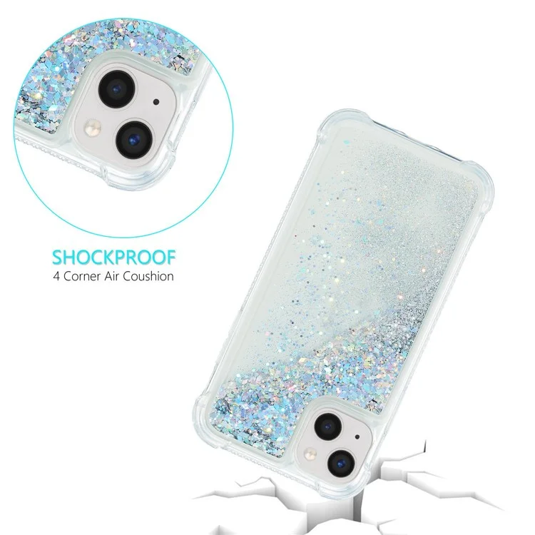 Para iPhone 14 Plus Glitter Quicksand Liquid Phone Case Transparent Flexible TPU Cushion Protective Cover - Plata