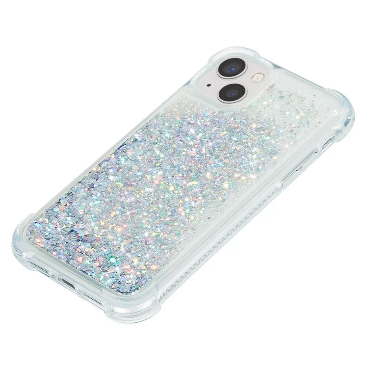 Para iPhone 14 Plus Glitter Quicksand Liquid Phone Case Transparent Flexible TPU Cushion Protective Cover - Plata