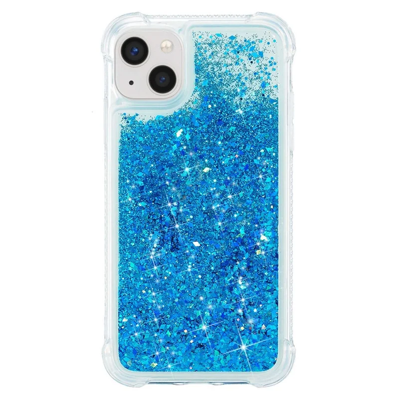 Coque liquide pailletée pour iPhone 14 Plus, coque de protection transparente en TPU souple avec design paillettes mouvantes - Bleu