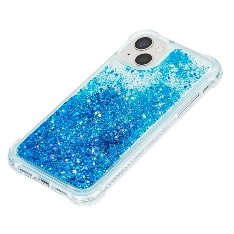 Coque liquide pailletée pour iPhone 14 Plus, coque de protection transparente en TPU souple avec design paillettes mouvantes - Bleu