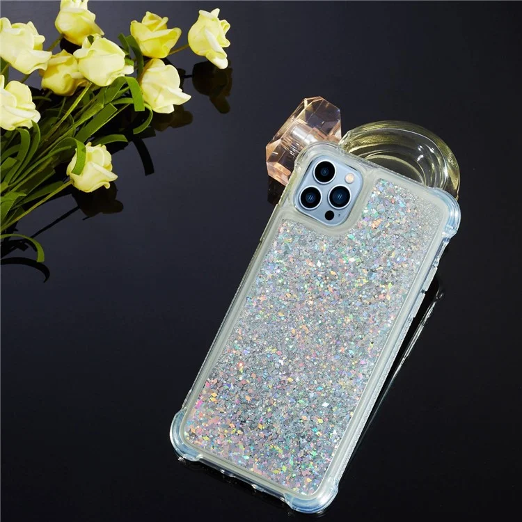 For iPhone 14 Pro Max 6.7 inch Quicksand Flowing Glitter Case Soft TPU Reinforced Corners Protective Back Cover - Silver