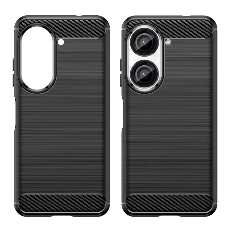 Для Asus Zenfone 9 5G Прочный чехол для сотового телефона из ТПУ Текстура из углеволокна Щёточная поверхность Износостойкая крышка - Чёрный