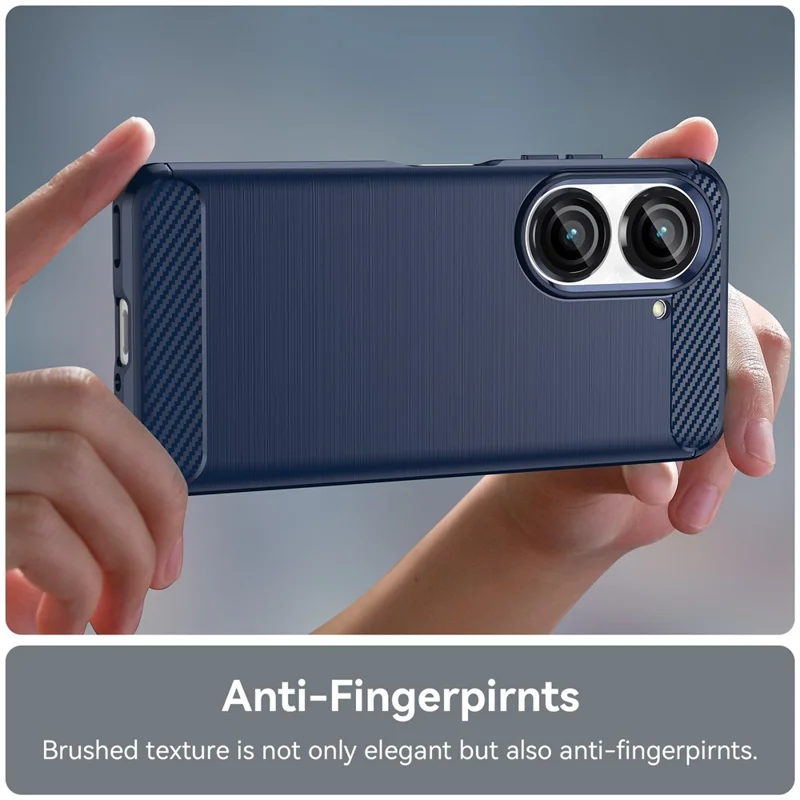 For Asus Zenfone 9 5G Durable TPU Cell Phone Case Carbon Fiber Texture Brushed Surface Wear-resistant Cover - Blue