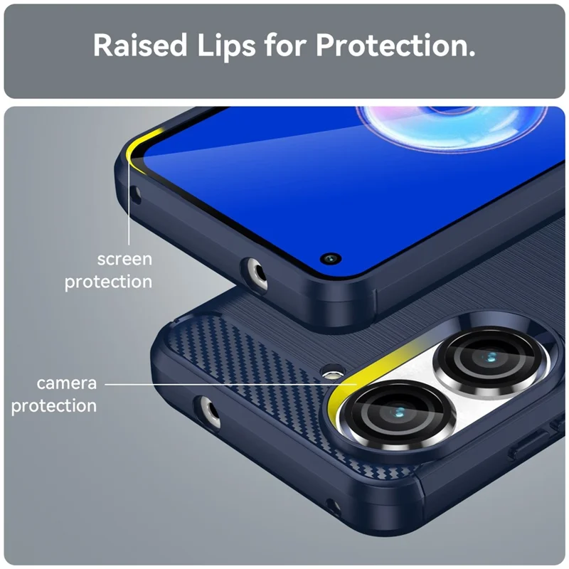 For Asus Zenfone 9 5G Durable TPU Cell Phone Case Carbon Fiber Texture Brushed Surface Wear-resistant Cover - Blue