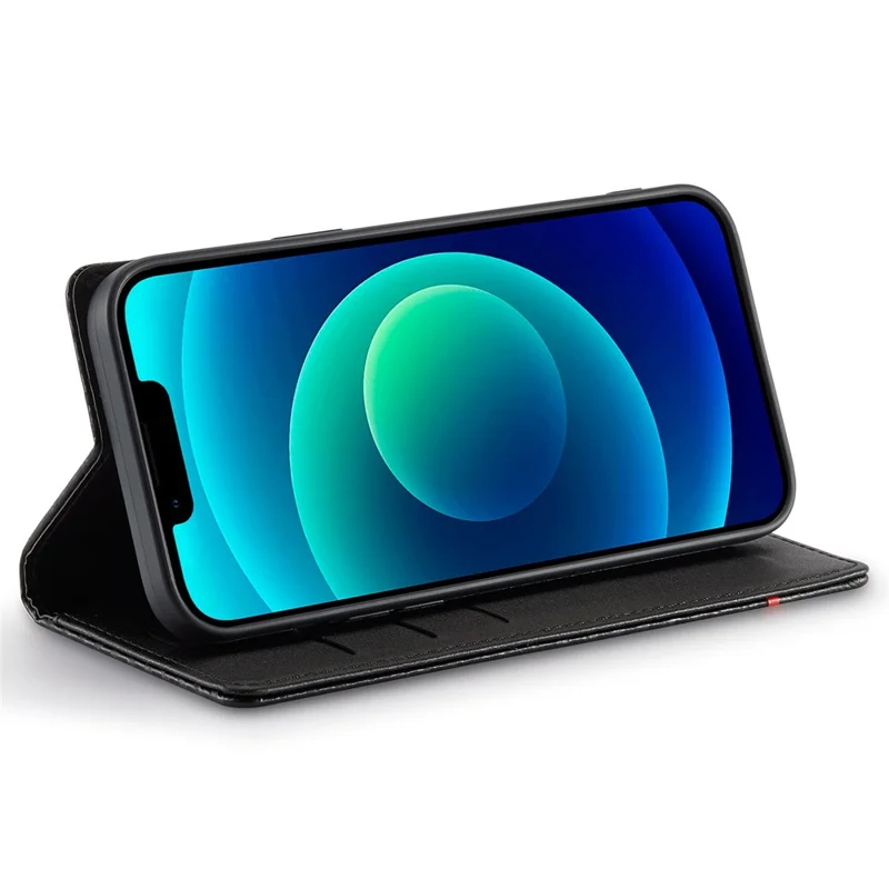 LC.IMEEKE för iPhone 14 Plus Kolfiberstruktur Plånbok Ställbara Design PU-läder Magnetisk Automatisk Stängnings Mobilskal - Vertikal Strimmönster