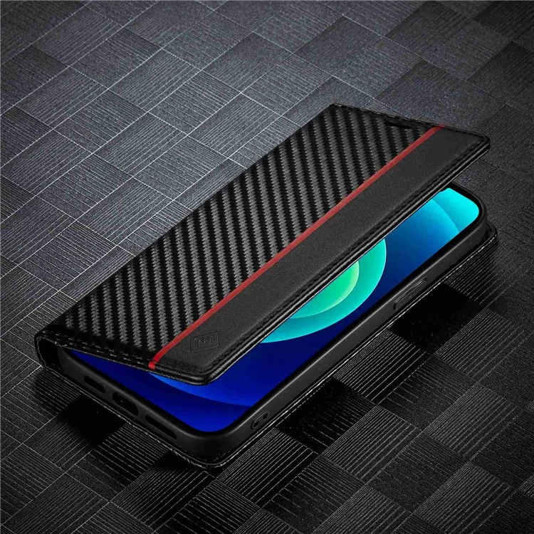 Lc. Imeeke Pour Iphone 14 6,1 Pouces Texture en Fibre de Carbone PU Pauter le Papille de Papile Magnetin - Bande Verticale