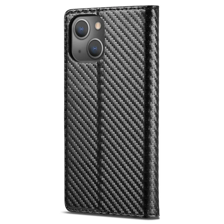 Lc. Imeeke Pour Iphone 14 6,1 Pouces Texture en Fibre de Carbone PU Pauter le Papille de Papile Magnetin - Bande Verticale