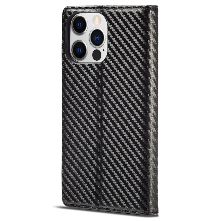 Lc. Imeeke Para Iphone 14 Pro Max 6.7 Pulgadas Textura de Fibra de Carbono PU Puero Case de Fragmento de Choque Auto Magnético Flip Soport Cover Cover de la Billetera - Franja Vertical