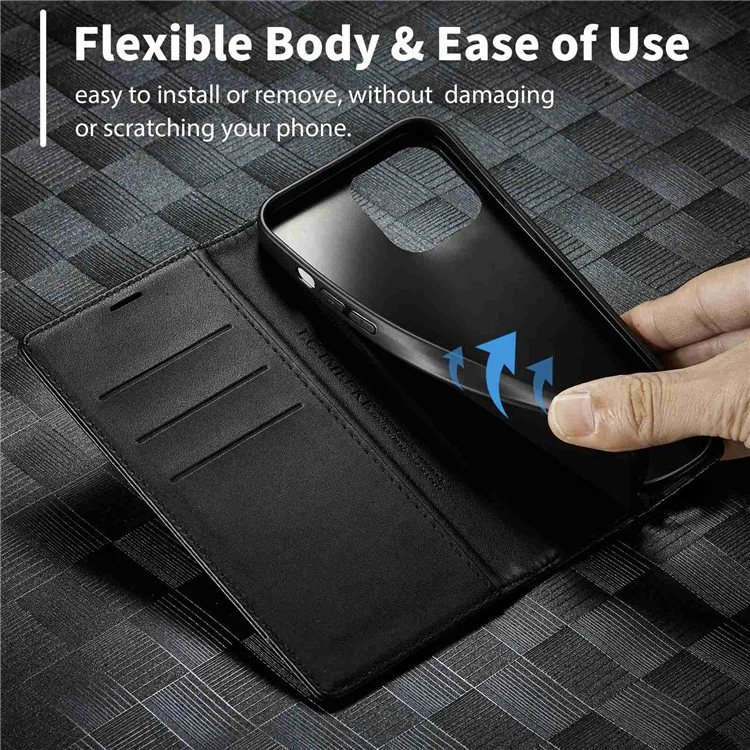 Lc. Imeeke Para Iphone 14 Pro Max 6.7 Pulgadas Textura de Fibra de Carbono PU Puero Case de Fragmento de Choque Auto Magnético Flip Soport Cover Cover de la Billetera - Franja Vertical