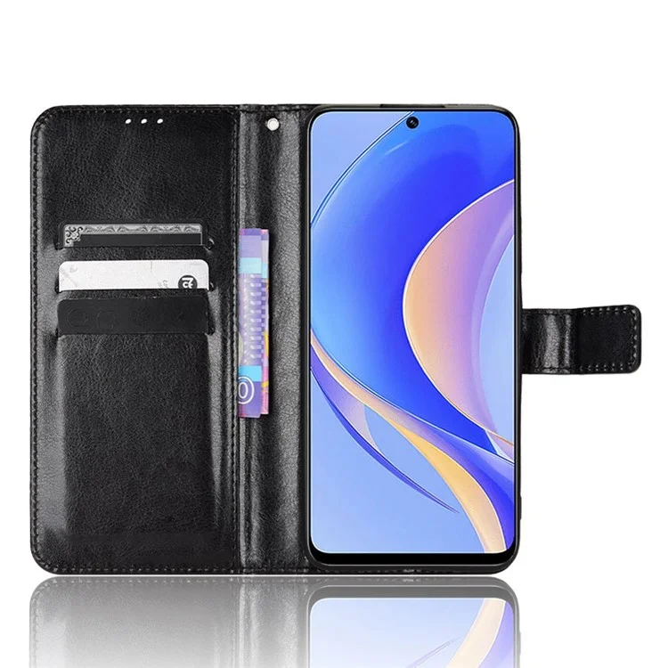 Профессиональный Чехол Для Телефона Для Скребки Для Huawei Nova Y90 4G / Наслаждайтесь 50 Pro 4G, Капля-защищенная Телефонная Крышка Для Сумасшедшей Лошади Текстуры Кошелька Оболочка Кошелька - Черный