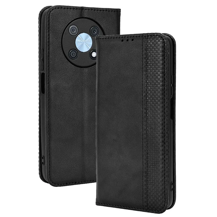 Huawei Nova Y90 4g / Genießen Sie 50 Pro 5g Vintage PU Leder Telefon Hülle Drop-sode Flip Wallet Deckständer Schutzschale - Schwarz