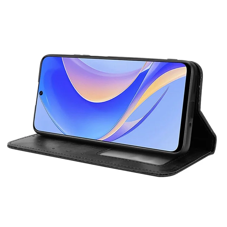Huawei nova Y90 4G / Enjoy 50 Pro 4G Vintage PU Leather Phone Case Drop-proof Flip Wallet Cover Stand Protective Shell - Black