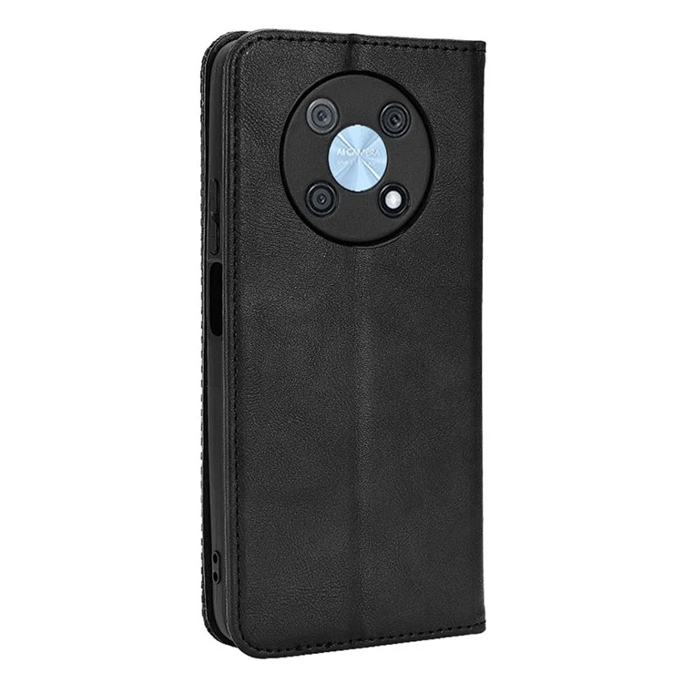 Huawei nova Y90 4G / Enjoy 50 Pro 4G Vintage PU Leather Phone Case Drop-proof Flip Wallet Cover Stand Protective Shell - Black