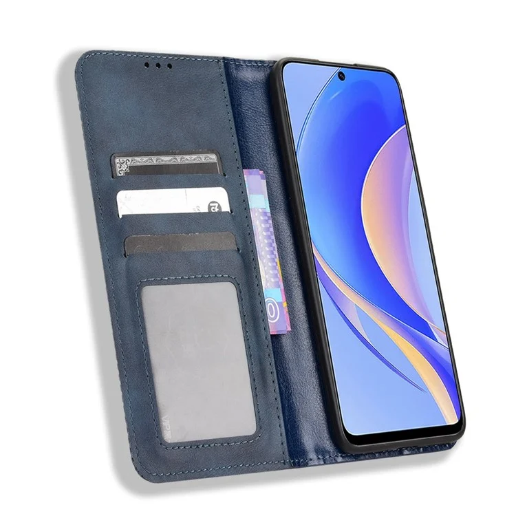 Huawei Nova Y90 4G / Desfrute de 50 Pro 5g Vintage PU Cheale Pele de Capa Dopa Profuça Tape de Tape de Capa Para Profato de Proteção - Azul