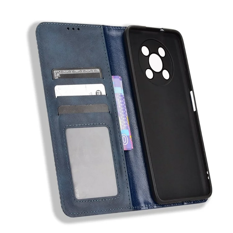 Huawei Nova Y90 4G / Desfrute de 50 Pro 5g Vintage PU Cheale Pele de Capa Dopa Profuça Tape de Tape de Capa Para Profato de Proteção - Azul