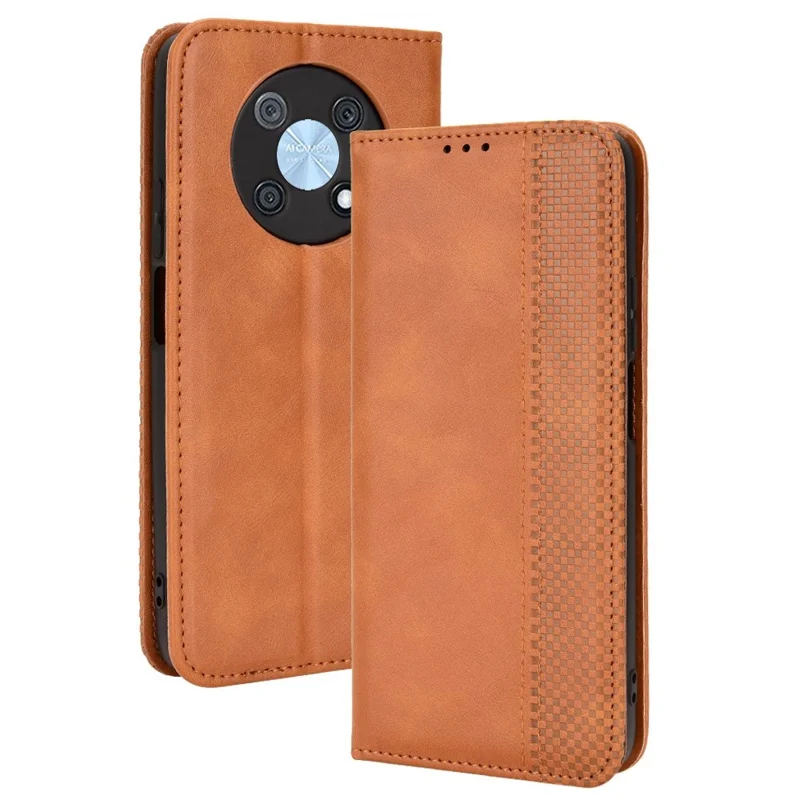Huawei nova Y90 4G / Enjoy 50 Pro 4G Vintage PU-Leder-Handyhülle Stoßfeste Flip-Brieftaschenabdeckung mit Ständer Schutzhülle - Braun