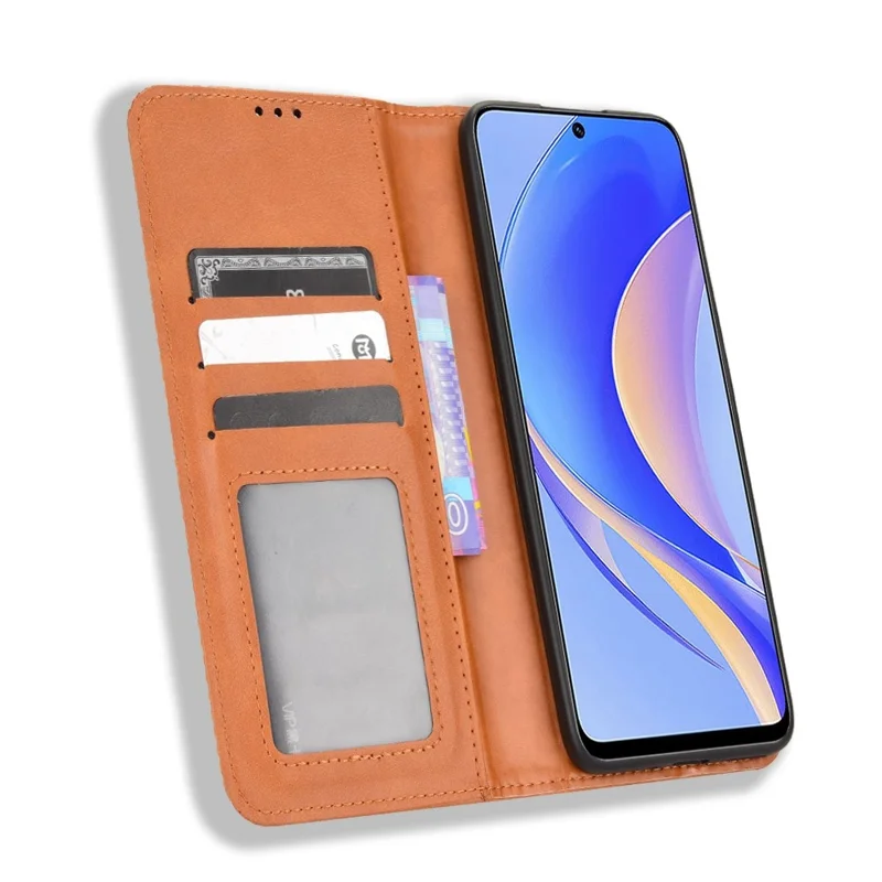Huawei nova Y90 4G / Enjoy 50 Pro 4G Vintage PU-Leder-Handyhülle Stoßfeste Flip-Brieftaschenabdeckung mit Ständer Schutzhülle - Braun