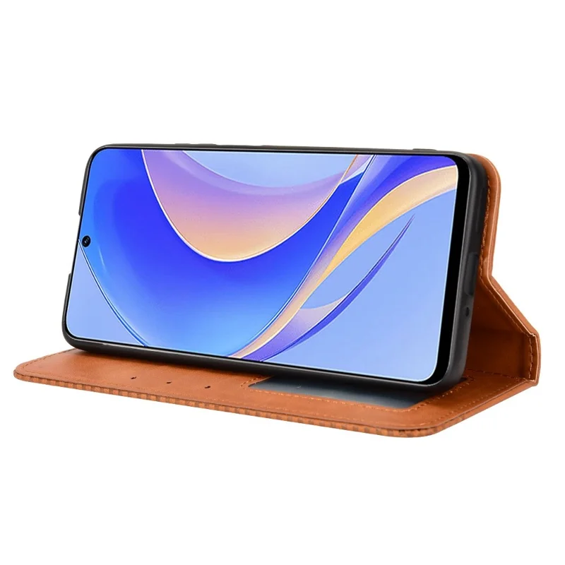 Huawei nova Y90 4G / Enjoy 50 Pro 4G Vintage PU-Leder-Handyhülle Stoßfeste Flip-Brieftaschenabdeckung mit Ständer Schutzhülle - Braun
