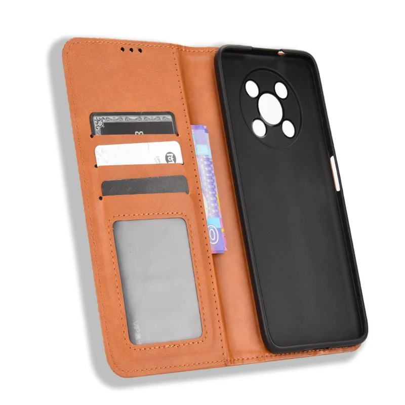 Huawei nova Y90 4G / Enjoy 50 Pro 4G Vintage PU-Leder-Handyhülle Stoßfeste Flip-Brieftaschenabdeckung mit Ständer Schutzhülle - Braun
