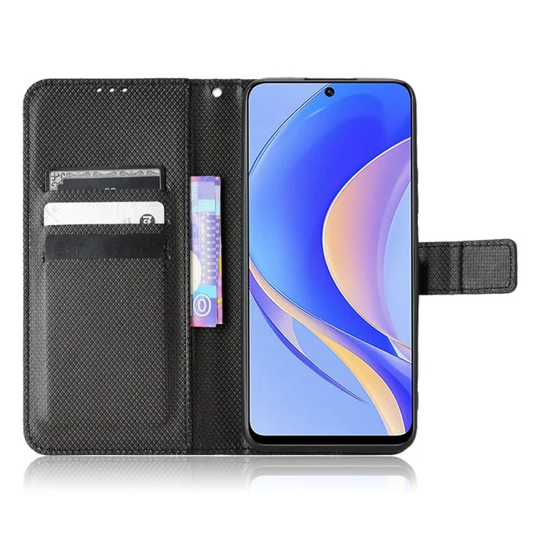 Чехол для телефона для Huawei nova Y90 4G / Enjoy 50 Pro 4G, полная защита, алмазная текстура ПУ-кожи, чехол-бумажник для мобильного телефона со шлейфом - черный
