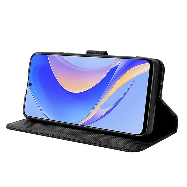 Чехол для телефона для Huawei nova Y90 4G / Enjoy 50 Pro 4G, полная защита, алмазная текстура ПУ-кожи, чехол-бумажник для мобильного телефона со шлейфом - черный