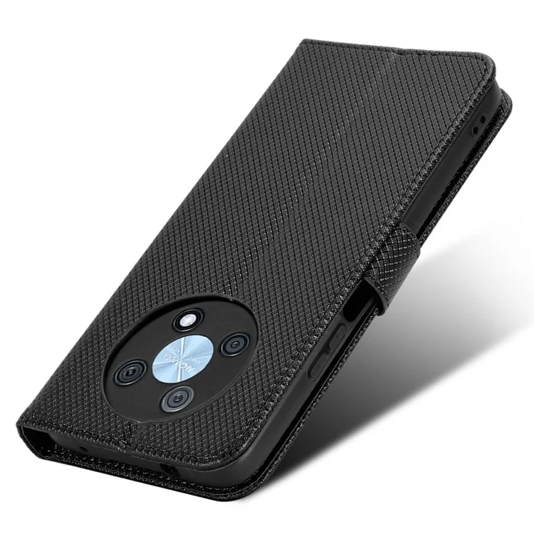 Чехол для телефона для Huawei nova Y90 4G / Enjoy 50 Pro 4G, полная защита, алмазная текстура ПУ-кожи, чехол-бумажник для мобильного телефона со шлейфом - черный