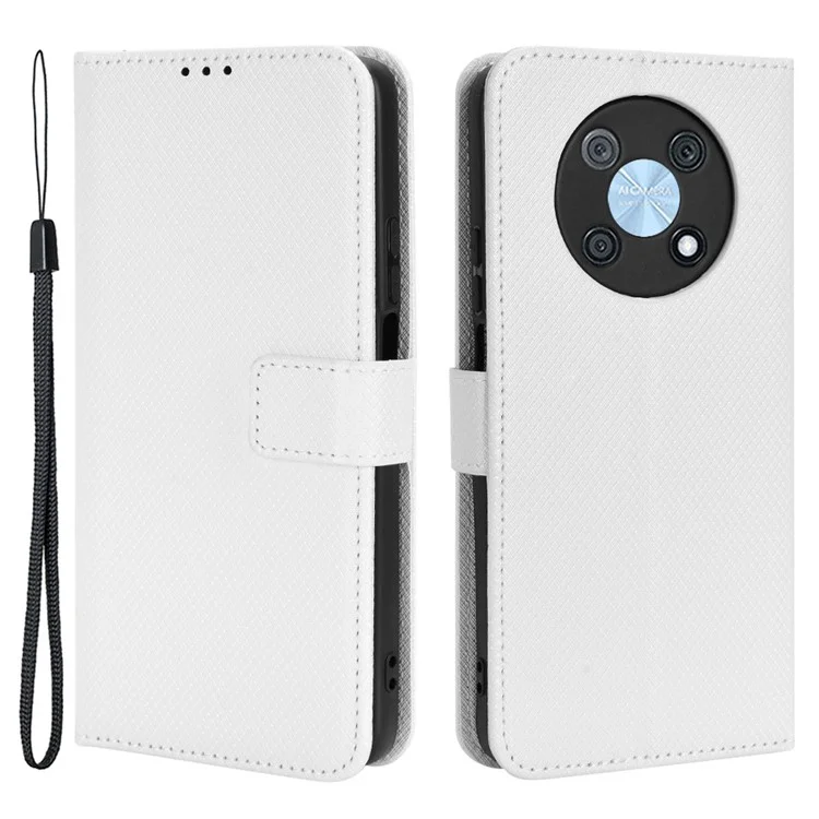 Phone Case For Huawei nova Y90 4G / Enjoy 50 Pro 4G, Full Protection Diamond Texture PU Leather Cell Phone Wallet Cover with Strap - White