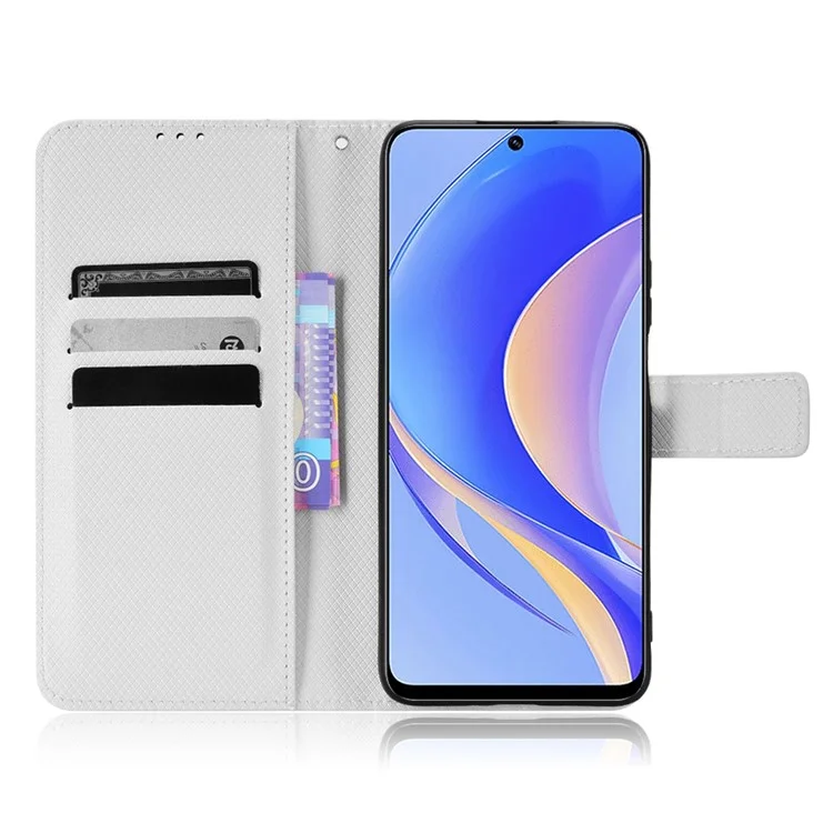 Phone Case For Huawei nova Y90 4G / Enjoy 50 Pro 4G, Full Protection Diamond Texture PU Leather Cell Phone Wallet Cover with Strap - White