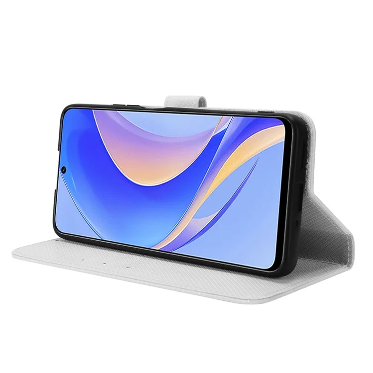 Phone Case For Huawei nova Y90 4G / Enjoy 50 Pro 4G, Full Protection Diamond Texture PU Leather Cell Phone Wallet Cover with Strap - White