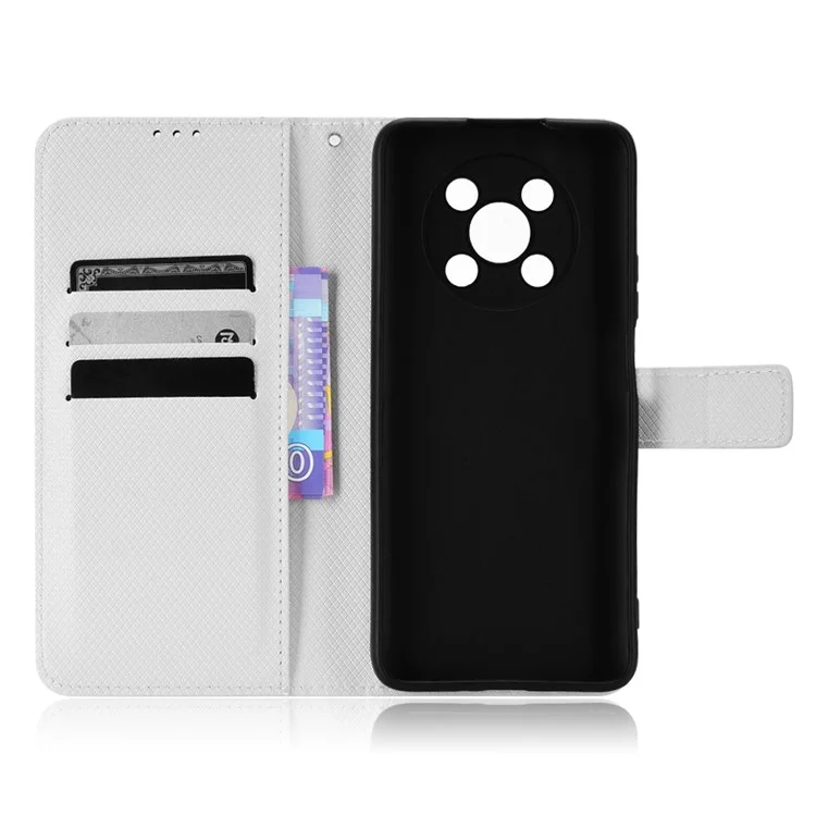 Phone Case For Huawei nova Y90 4G / Enjoy 50 Pro 4G, Full Protection Diamond Texture PU Leather Cell Phone Wallet Cover with Strap - White