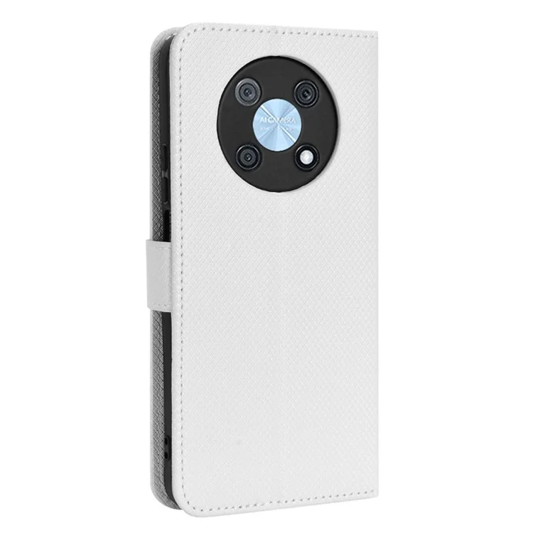 Phone Case For Huawei nova Y90 4G / Enjoy 50 Pro 4G, Full Protection Diamond Texture PU Leather Cell Phone Wallet Cover with Strap - White