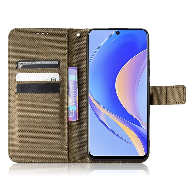 Capa de Telefone para Huawei nova Y90 4G / Enjoy 50 Pro 4G, Proteção Completa Textura de Diamante Couro PU Carteira de Telefone Celular com Alça - Marrom