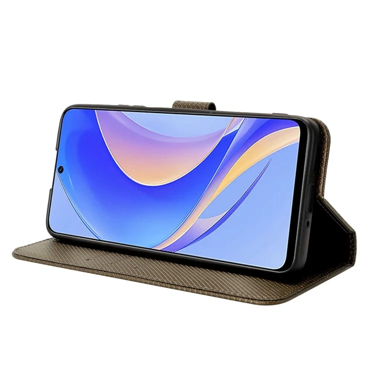 Capa de Telefone para Huawei nova Y90 4G / Enjoy 50 Pro 4G, Proteção Completa Textura de Diamante Couro PU Carteira de Telefone Celular com Alça - Marrom