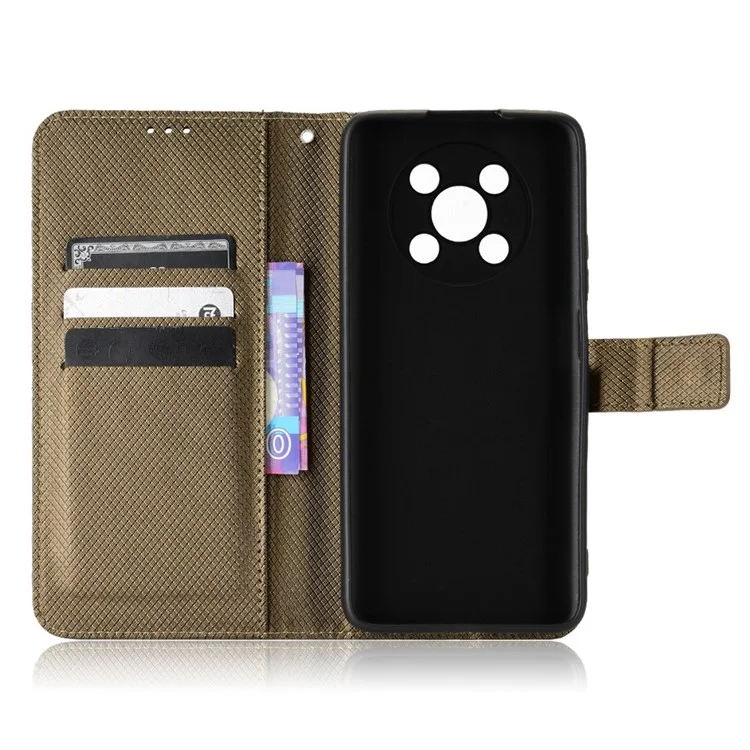 Capa de Telefone para Huawei nova Y90 4G / Enjoy 50 Pro 4G, Proteção Completa Textura de Diamante Couro PU Carteira de Telefone Celular com Alça - Marrom