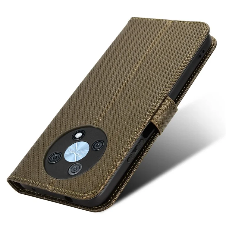 Capa de Telefone para Huawei nova Y90 4G / Enjoy 50 Pro 4G, Proteção Completa Textura de Diamante Couro PU Carteira de Telefone Celular com Alça - Marrom