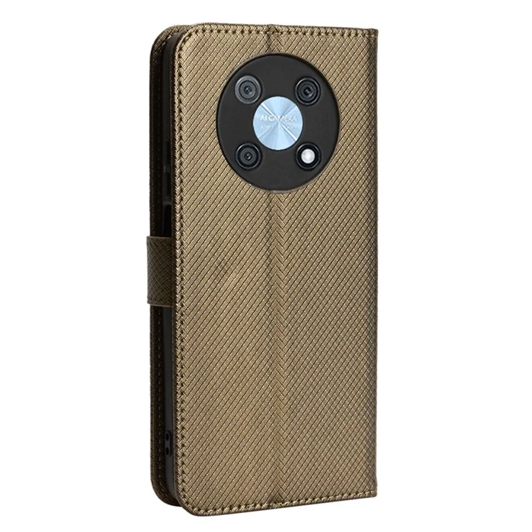 Capa de Telefone para Huawei nova Y90 4G / Enjoy 50 Pro 4G, Proteção Completa Textura de Diamante Couro PU Carteira de Telefone Celular com Alça - Marrom